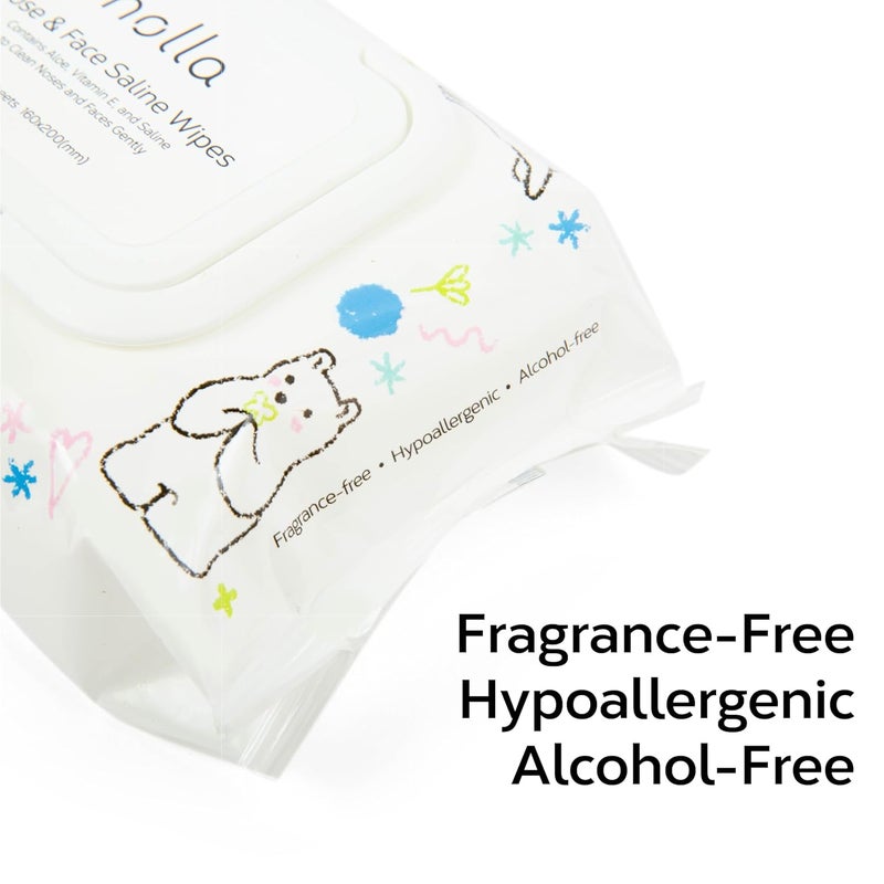 Nolla Nose and Face Wipes for Babies & Kids with Saline, Vitamin E, & Aloe | Unscented | Compostable, 90 Count (3 Packs of 30) - Image 5